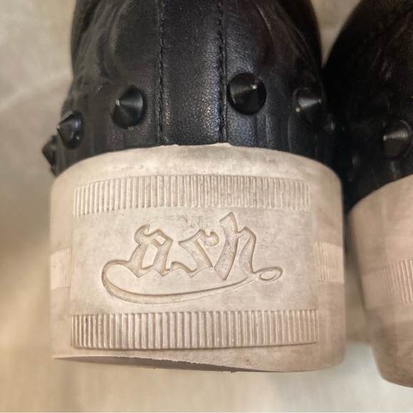 ASH Sz 37 Leather Studded Pointy Toe Slip On Rubber Sole Comfort Shoes Loafers - Picture 8 of 10